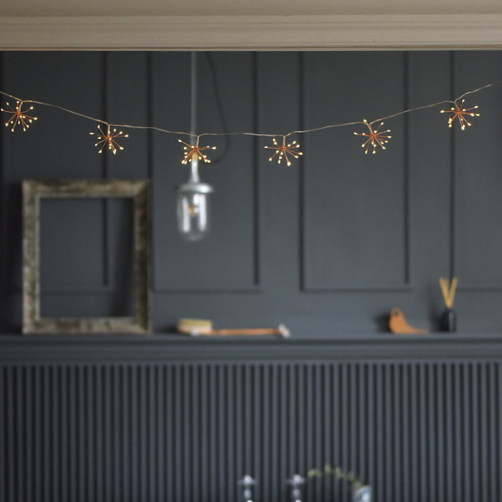Copper Starburst LED String Lights for Indoor and Covered Outdoor Decor