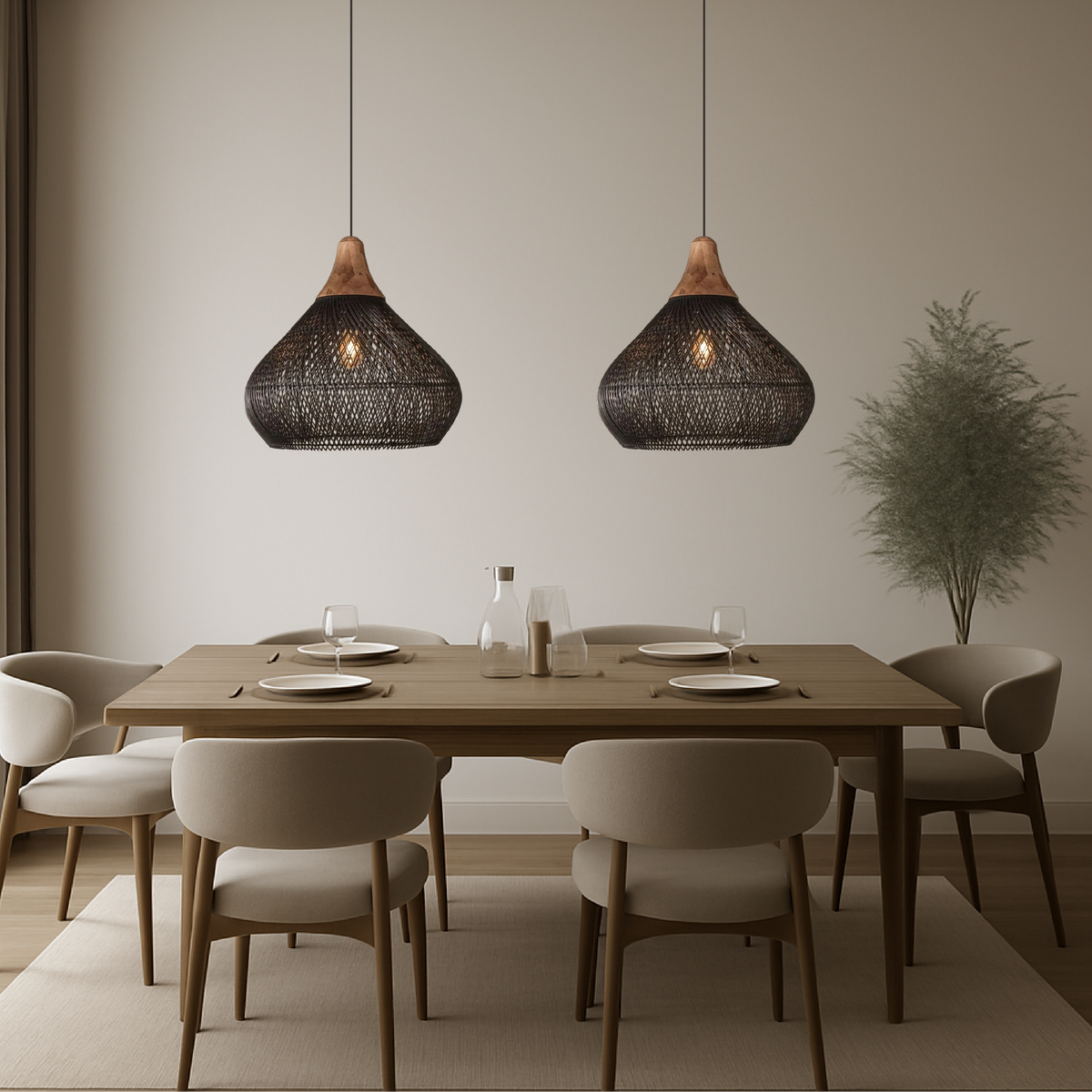 Japanese Woven Bamboo Pendant Light for Ambient Lighting