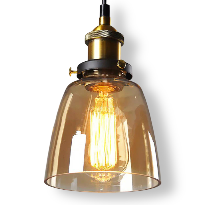 Tinted Glass Hanging Pendant Light With Brass Ceiling Fitting