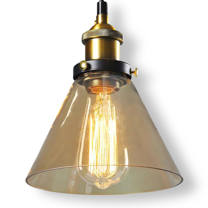 Tinted Glass Hanging Pendant Light With Brass Ceiling Fitting