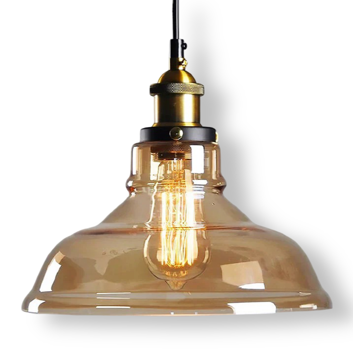 Tinted Glass Hanging Pendant Light With Brass Ceiling Fitting