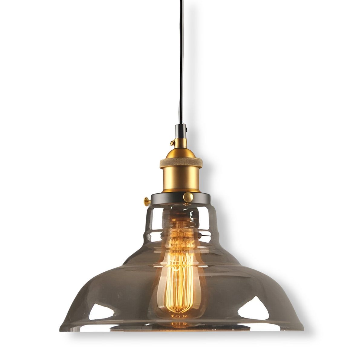 Tinted Glass Hanging Pendant Light With Brass Ceiling Fitting