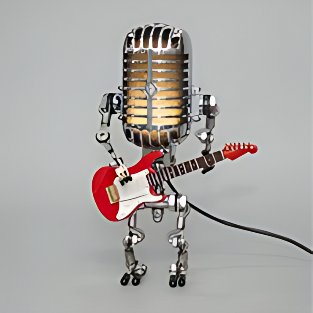 Robot Table Lamp With Microphone Head And Guitar Design