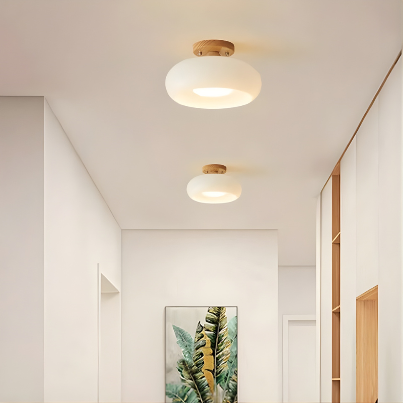 Wood And Glass Flush Mount Ceiling Light For Living Room and Dining Room