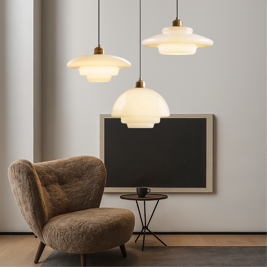 Vintage Milky Glass Pendant Light Fixture for Kitchen Dining Hallway