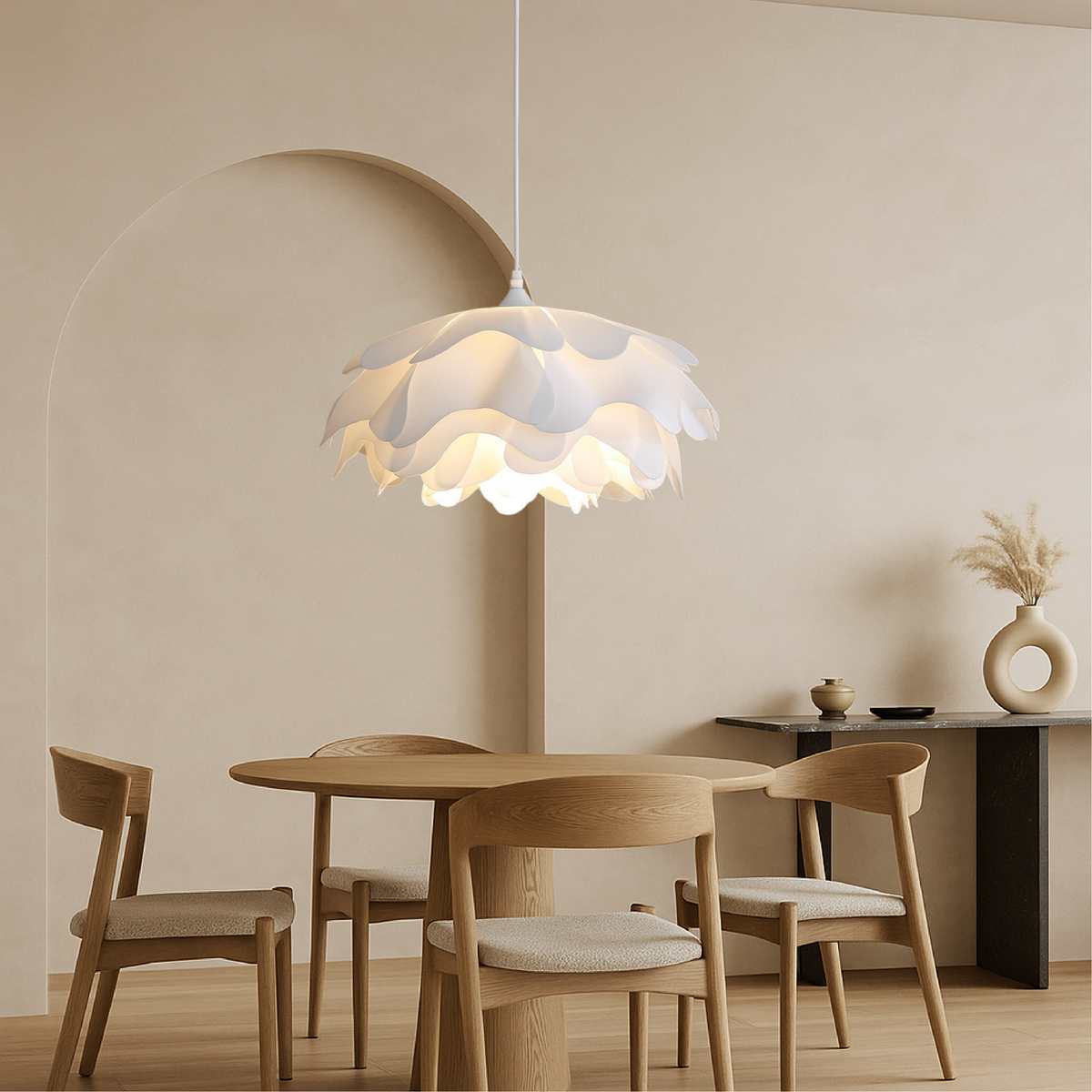 White Flower Ceramic Pendant Light Fixture for Dining and Living Rooms