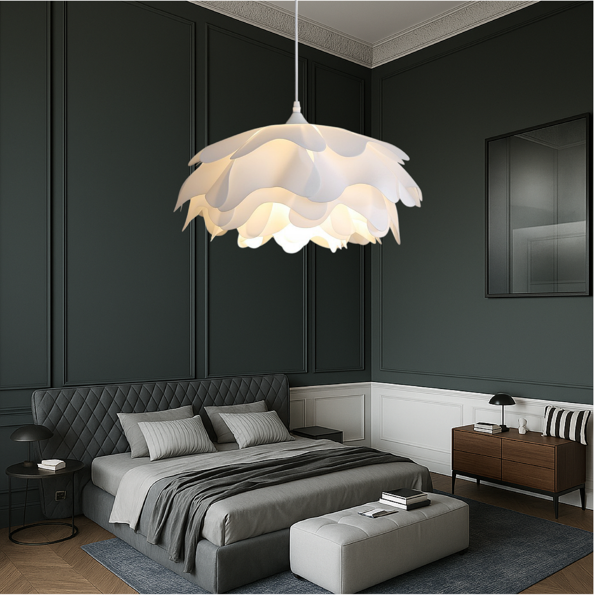 White Flower Ceramic Pendant Light Fixture for Dining and Living Rooms