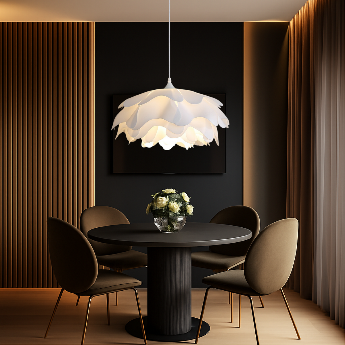 White Flower Ceramic Pendant Light Fixture for Dining and Living Rooms