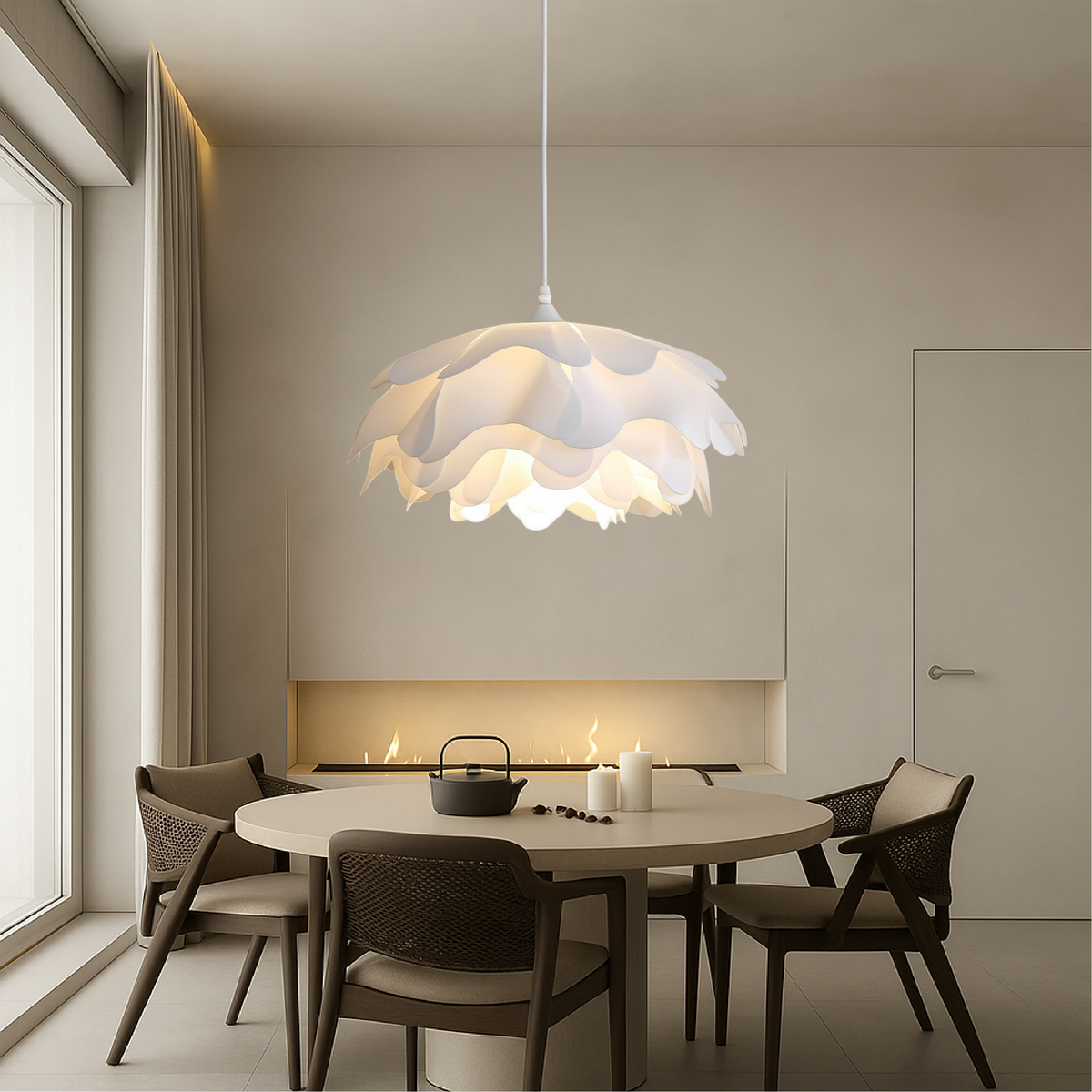 White Flower Ceramic Pendant Light Fixture for Dining and Living Rooms