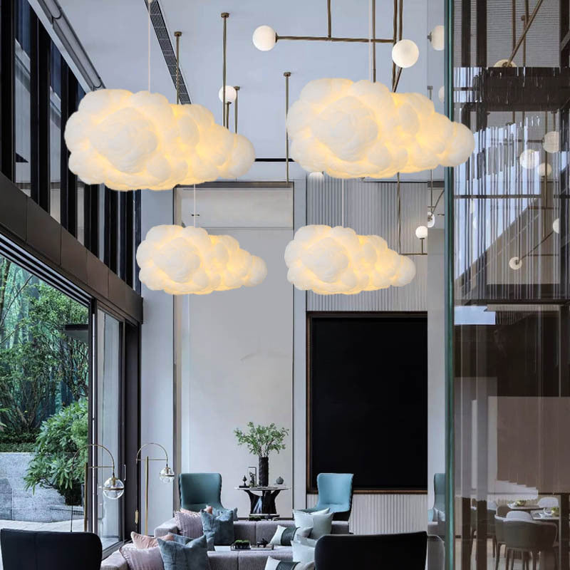 Cloud Shaped Textile Pendant Ceiling Light With Diffused Illumination
