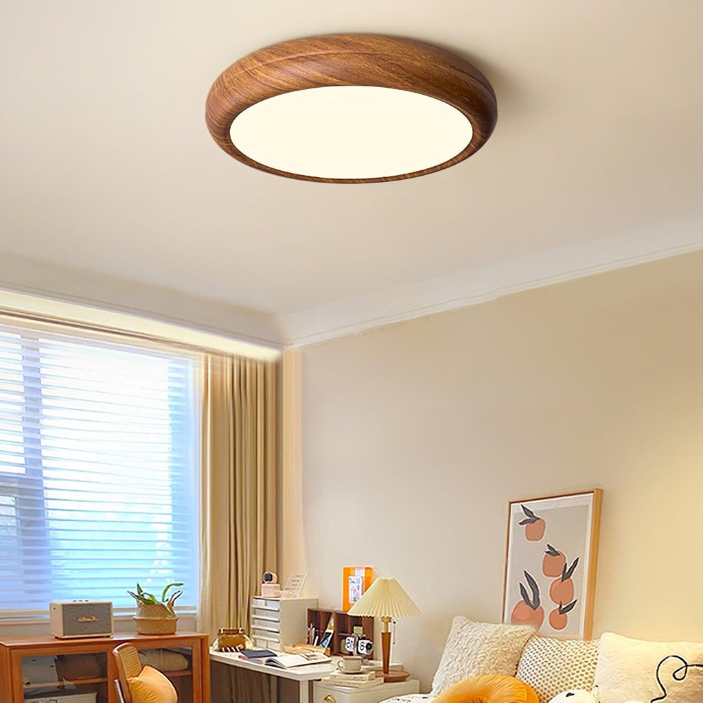 Woodgrain Round Flush Mount Ceiling Light With Acrylic Diffuser
