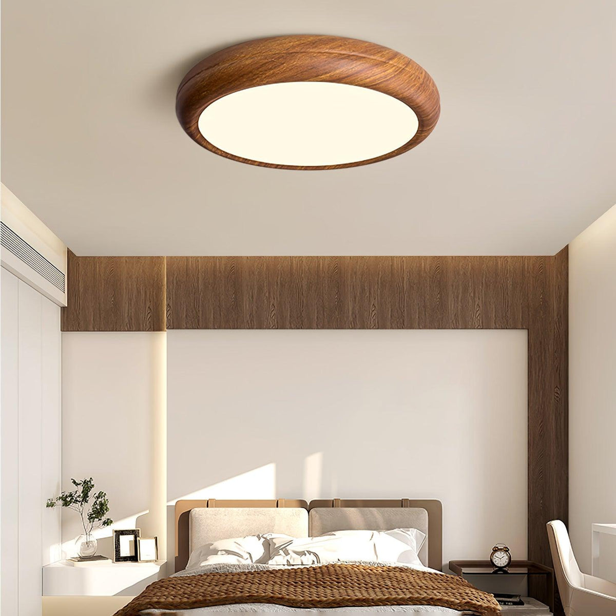 Woodgrain Round Flush Mount Ceiling Light With Acrylic Diffuser