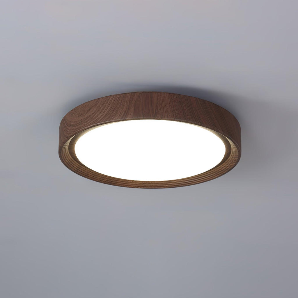Woodgrain Round Flush Mount Ceiling Light With Acrylic Diffuser