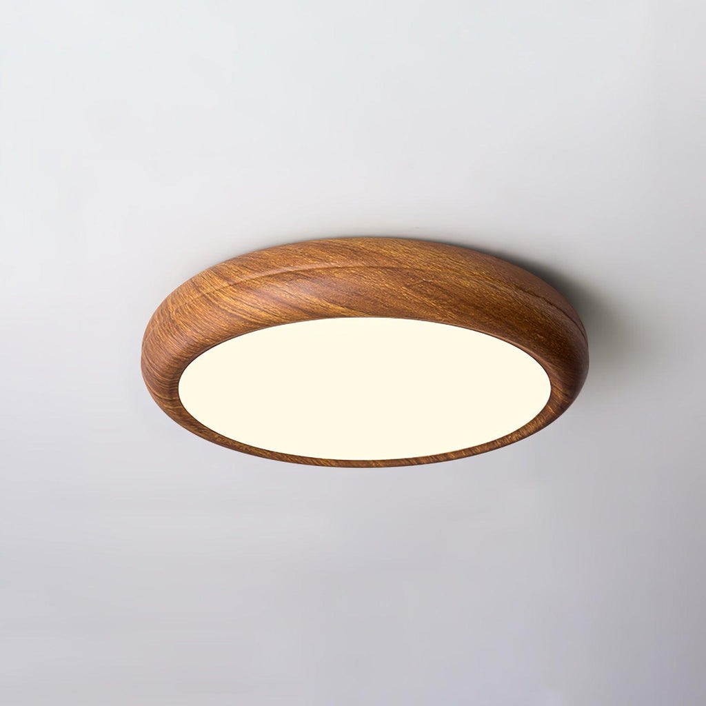 Woodgrain Round Flush Mount Ceiling Light With Acrylic Diffuser