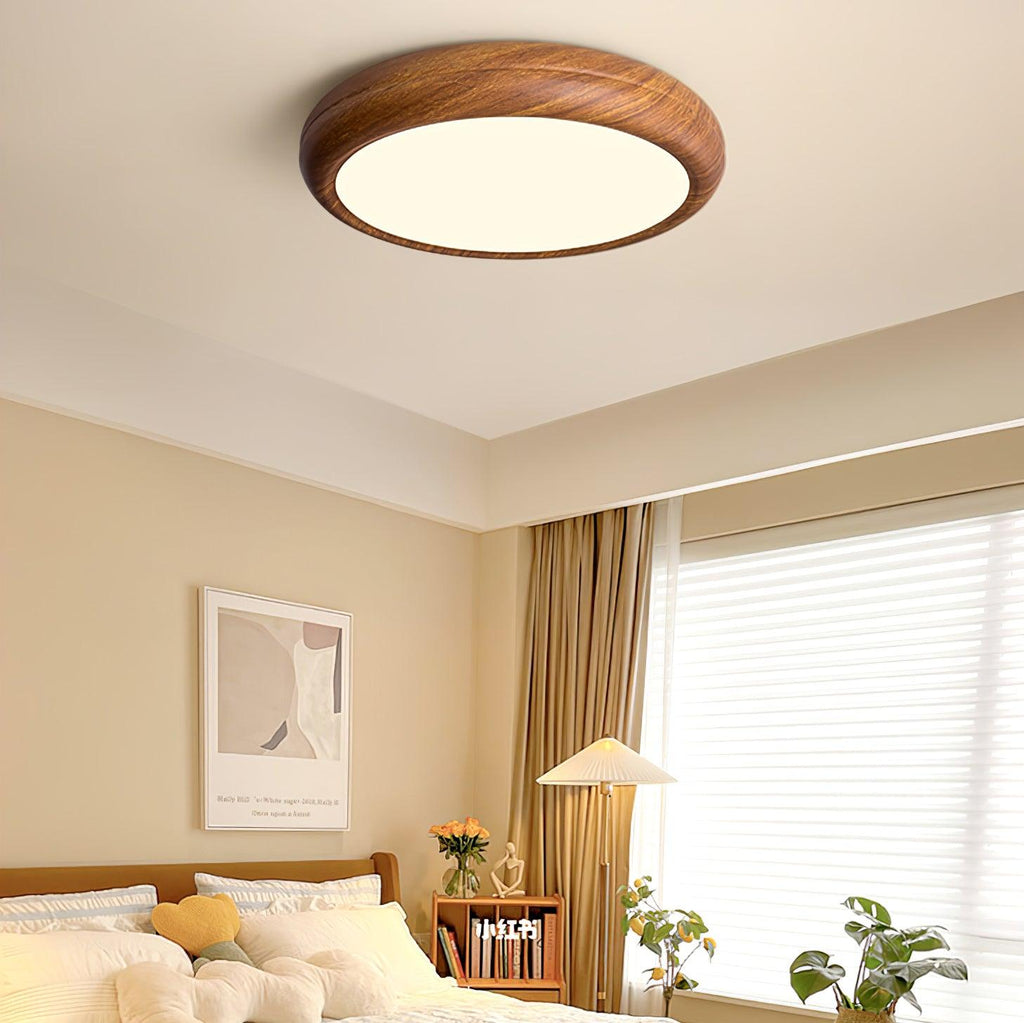 Woodgrain Round Flush Mount Ceiling Light With Acrylic Diffuser