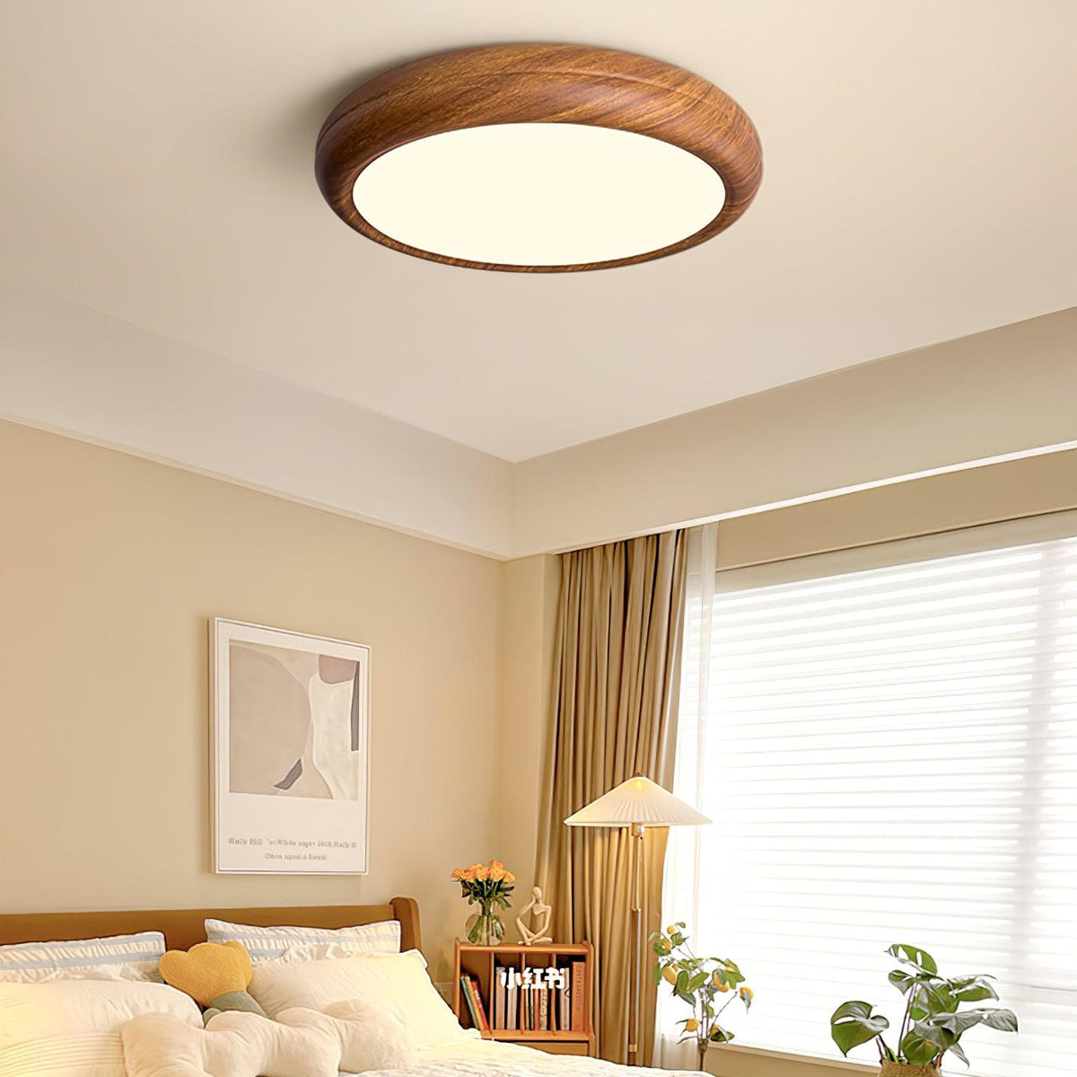 Woodgrain Round Flush Mount Ceiling Light With Acrylic Diffuser