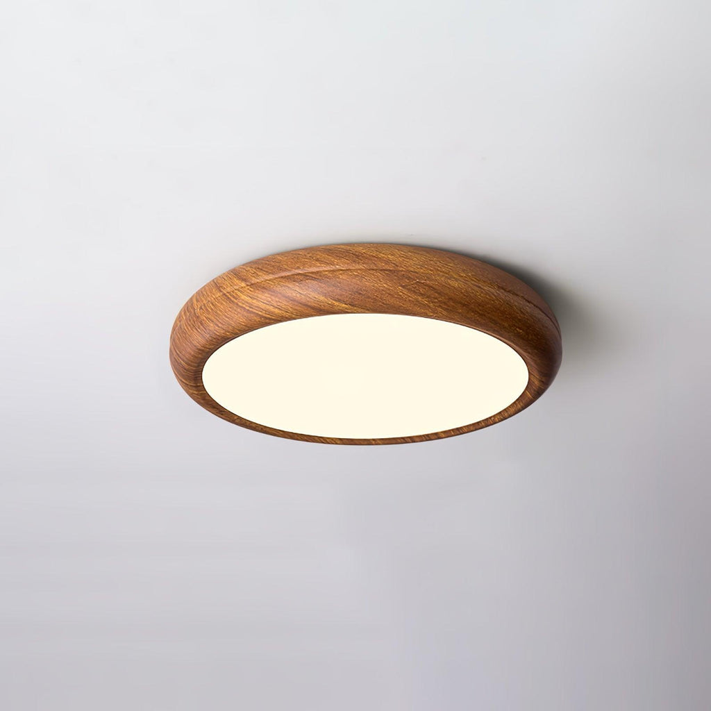 Woodgrain Round Flush Mount Ceiling Light With Acrylic Diffuser