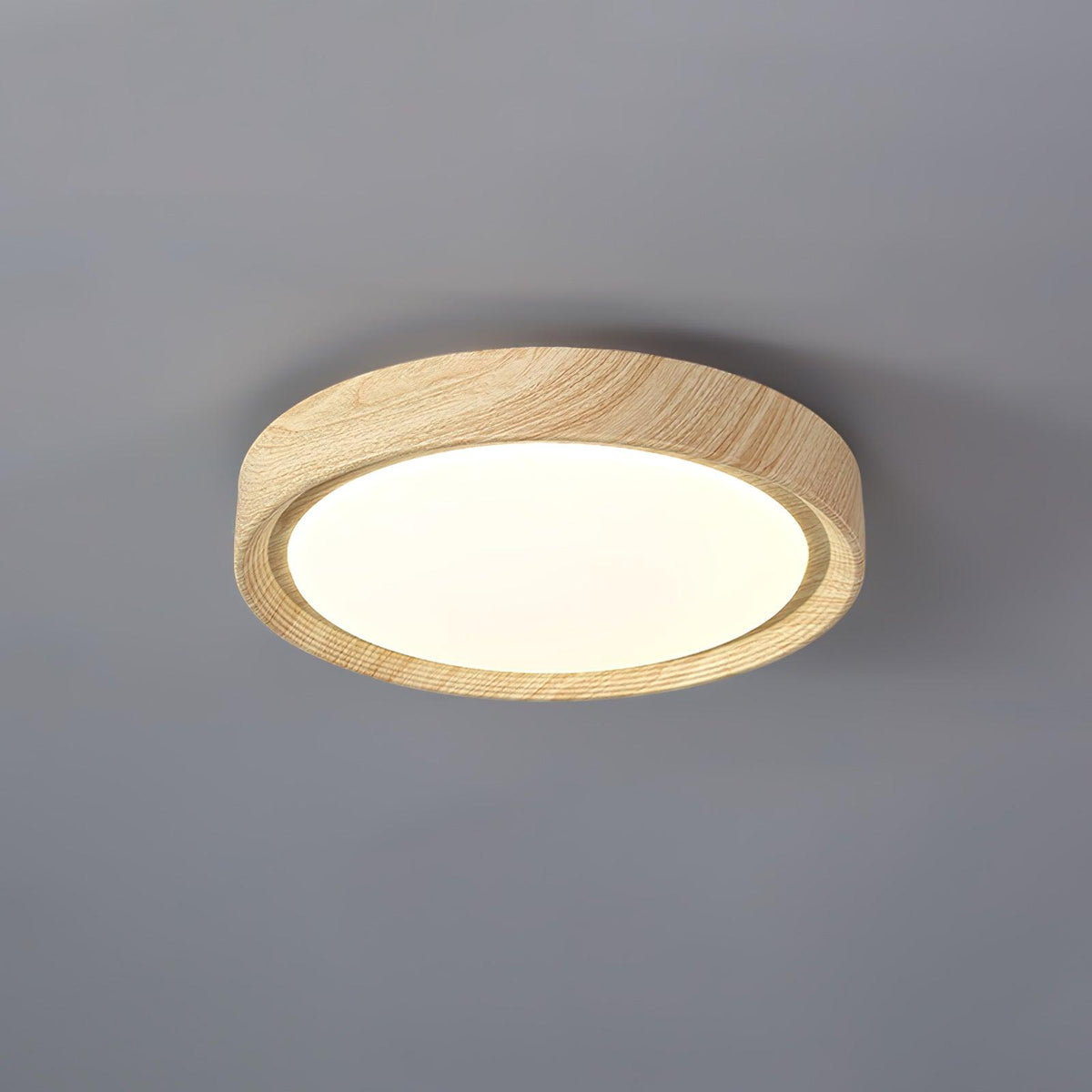 Woodgrain Round Flush Mount Ceiling Light With Acrylic Diffuser