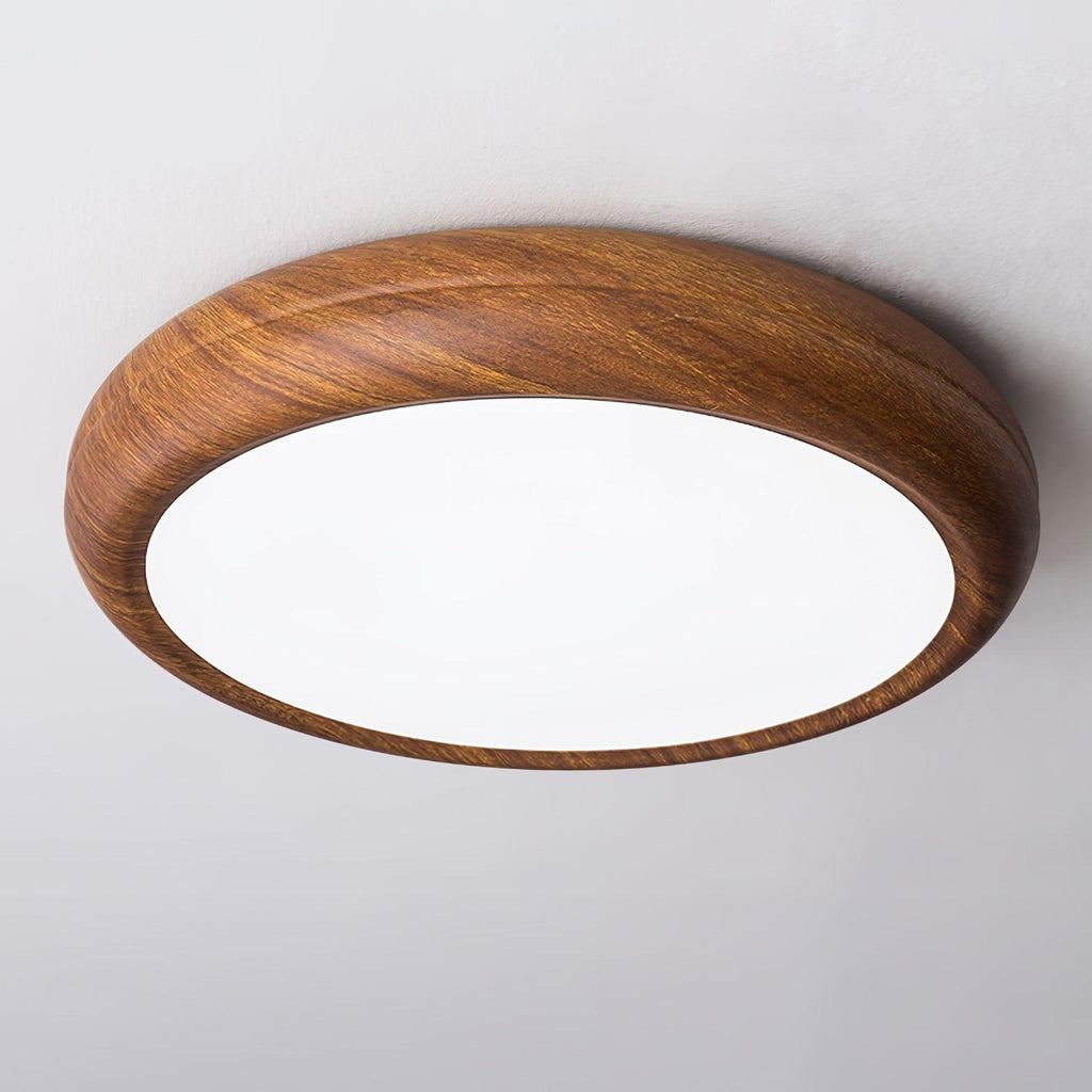 Woodgrain Round Flush Mount Ceiling Light With Acrylic Diffuser