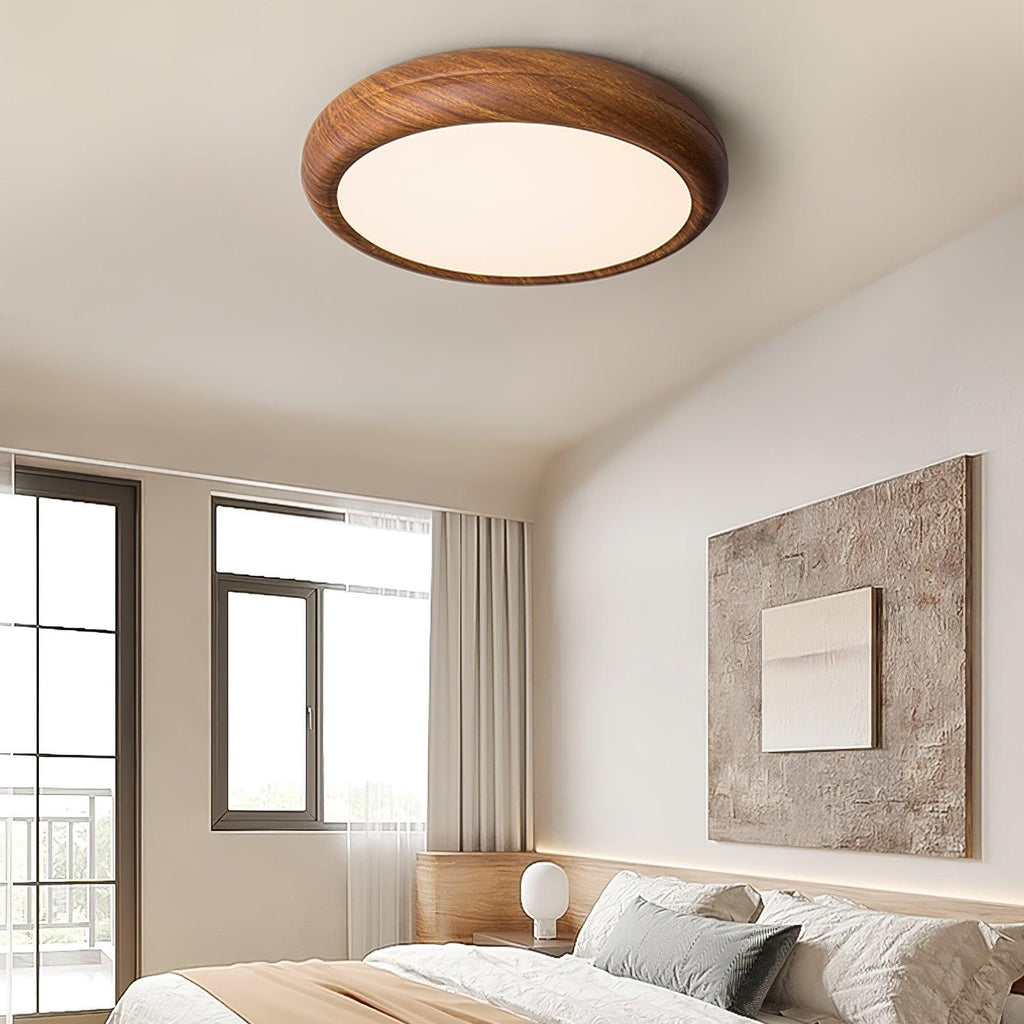 Woodgrain Round Flush Mount Ceiling Light With Acrylic Diffuser