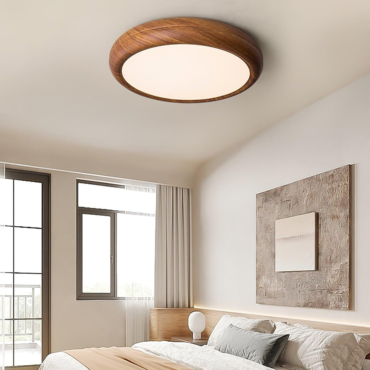 Woodgrain Round Flush Mount Ceiling Light With Acrylic Diffuser