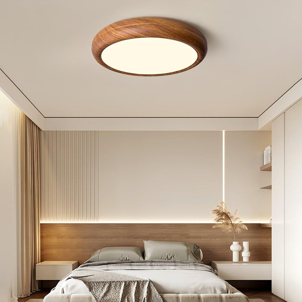 Woodgrain Round Flush Mount Ceiling Light With Acrylic Diffuser