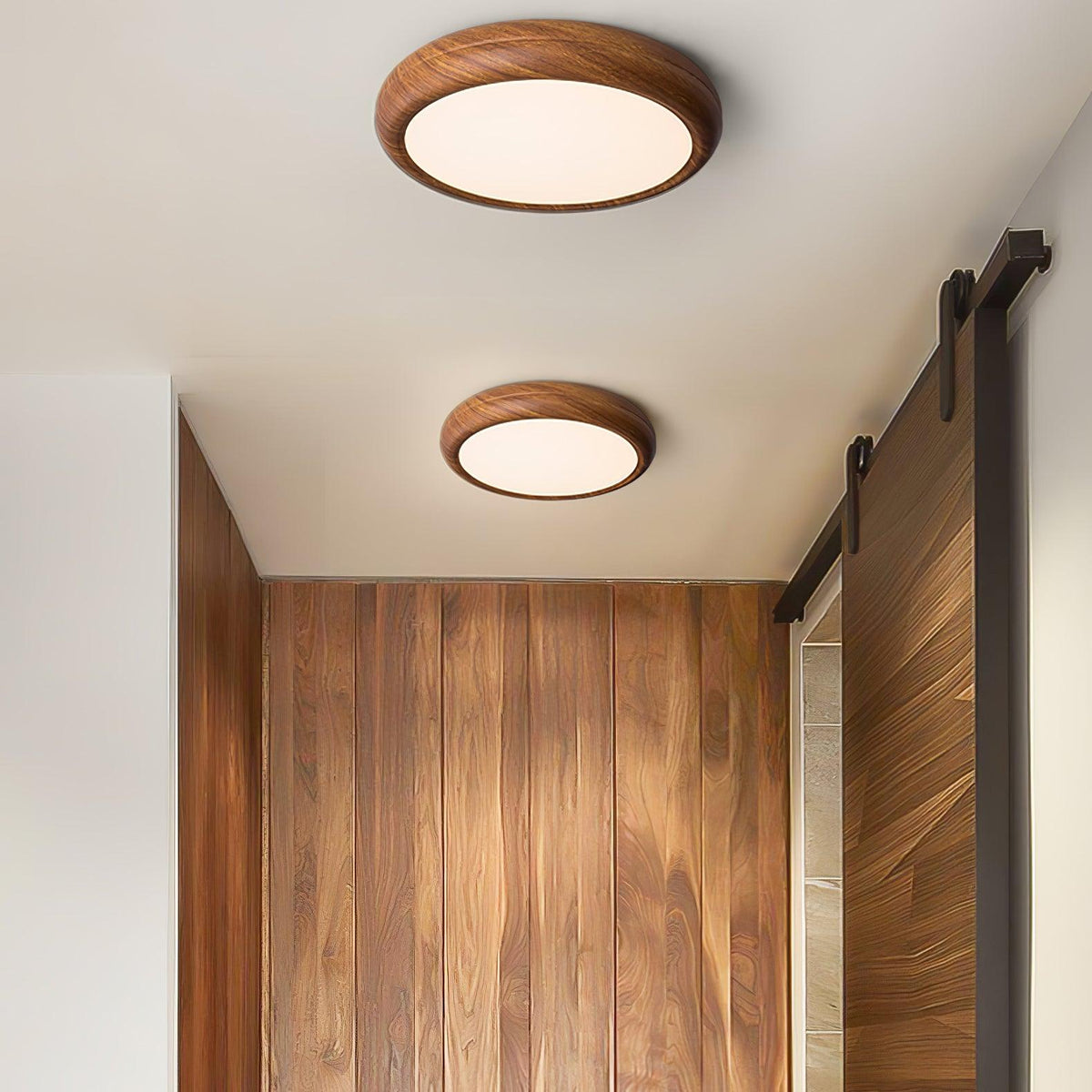 Woodgrain Round Flush Mount Ceiling Light With Acrylic Diffuser