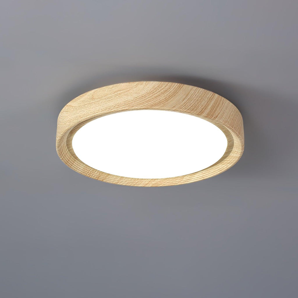 Woodgrain Round Flush Mount Ceiling Light With Acrylic Diffuser