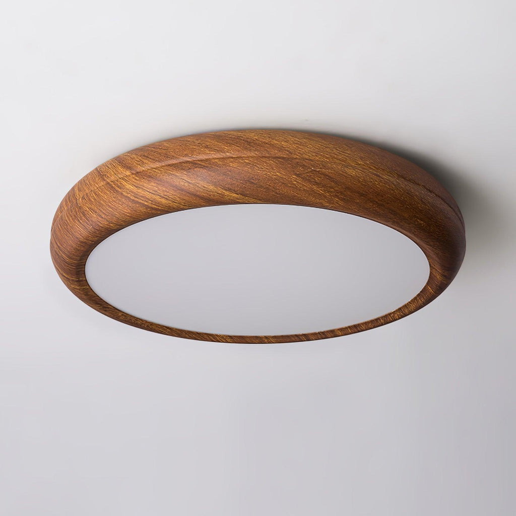 Woodgrain Round Flush Mount Ceiling Light With Acrylic Diffuser