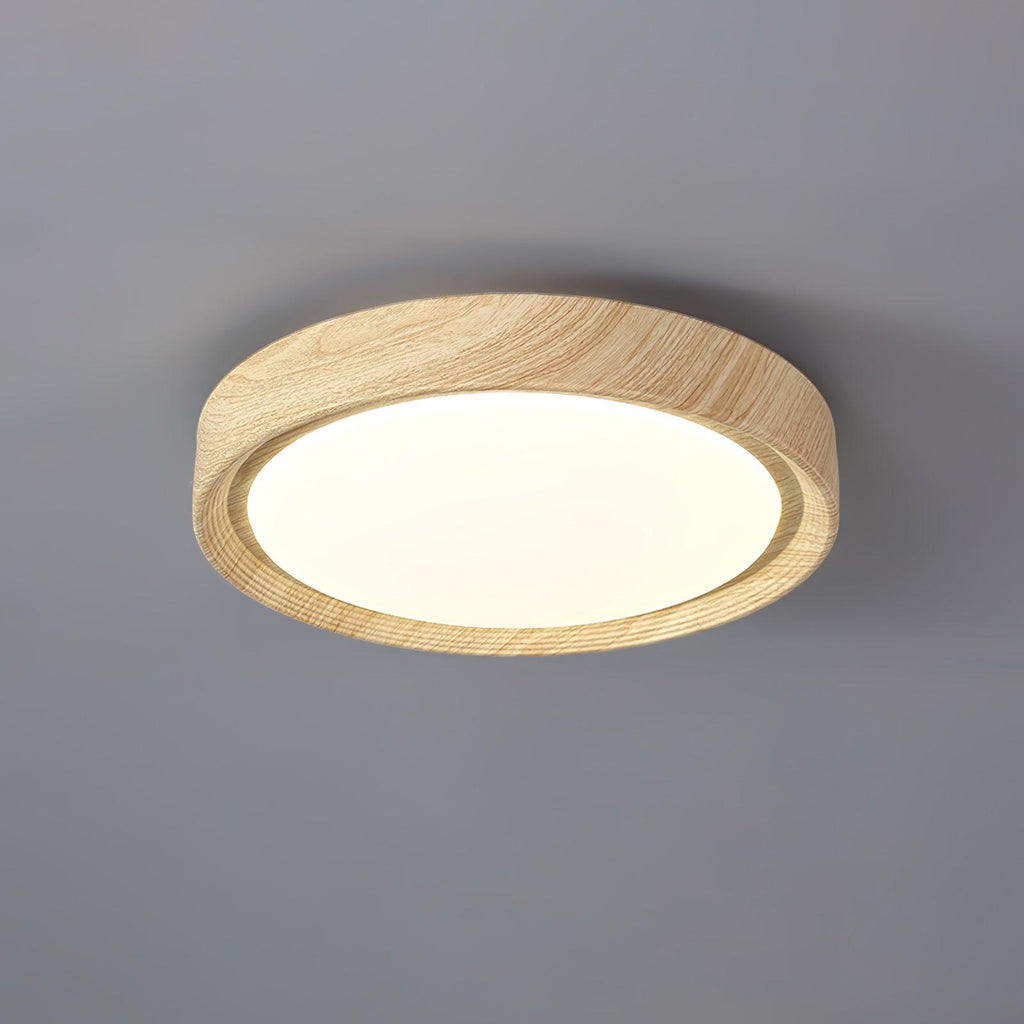 Woodgrain Round Flush Mount Ceiling Light With Acrylic Diffuser