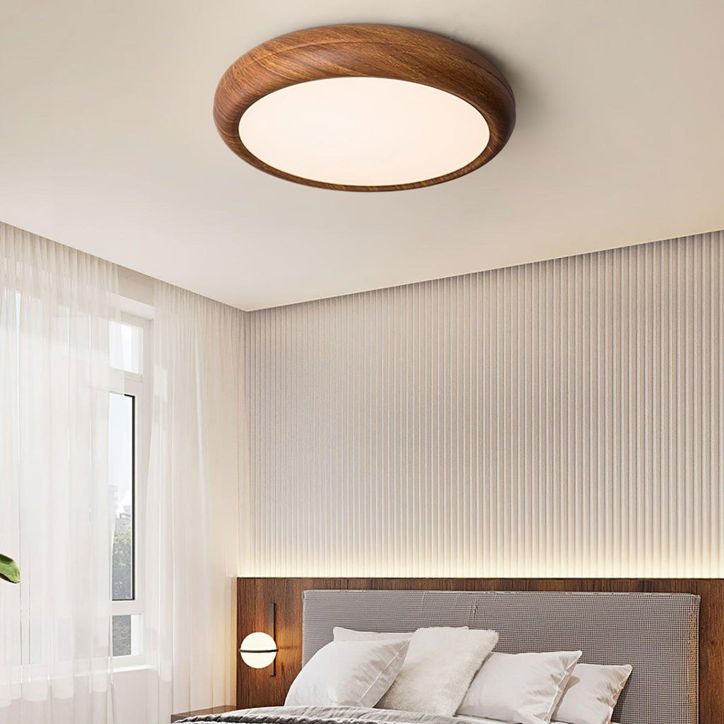 Woodgrain Round Flush Mount Ceiling Light With Acrylic Diffuser