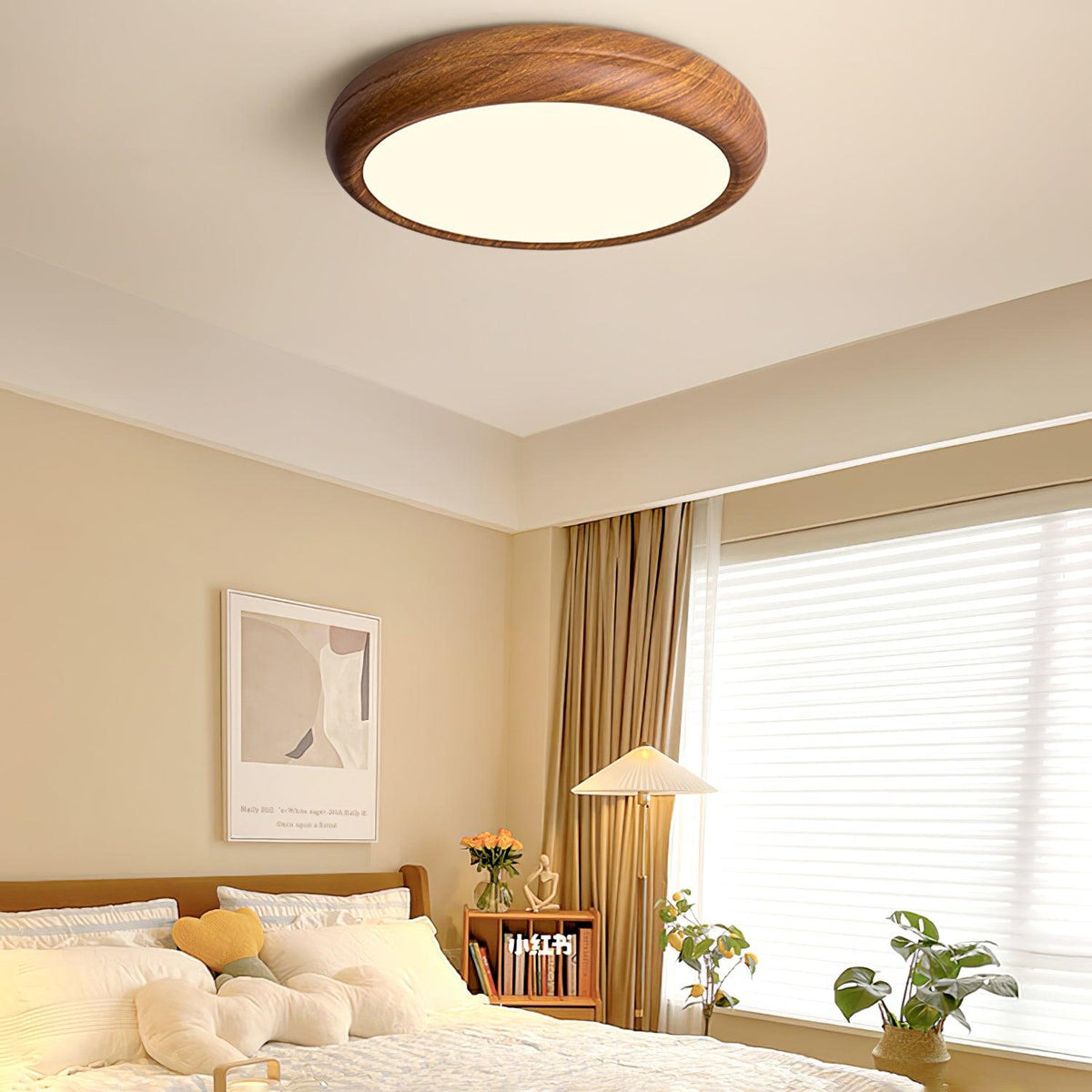 Woodgrain Round Flush Mount Ceiling Light With Acrylic Diffuser