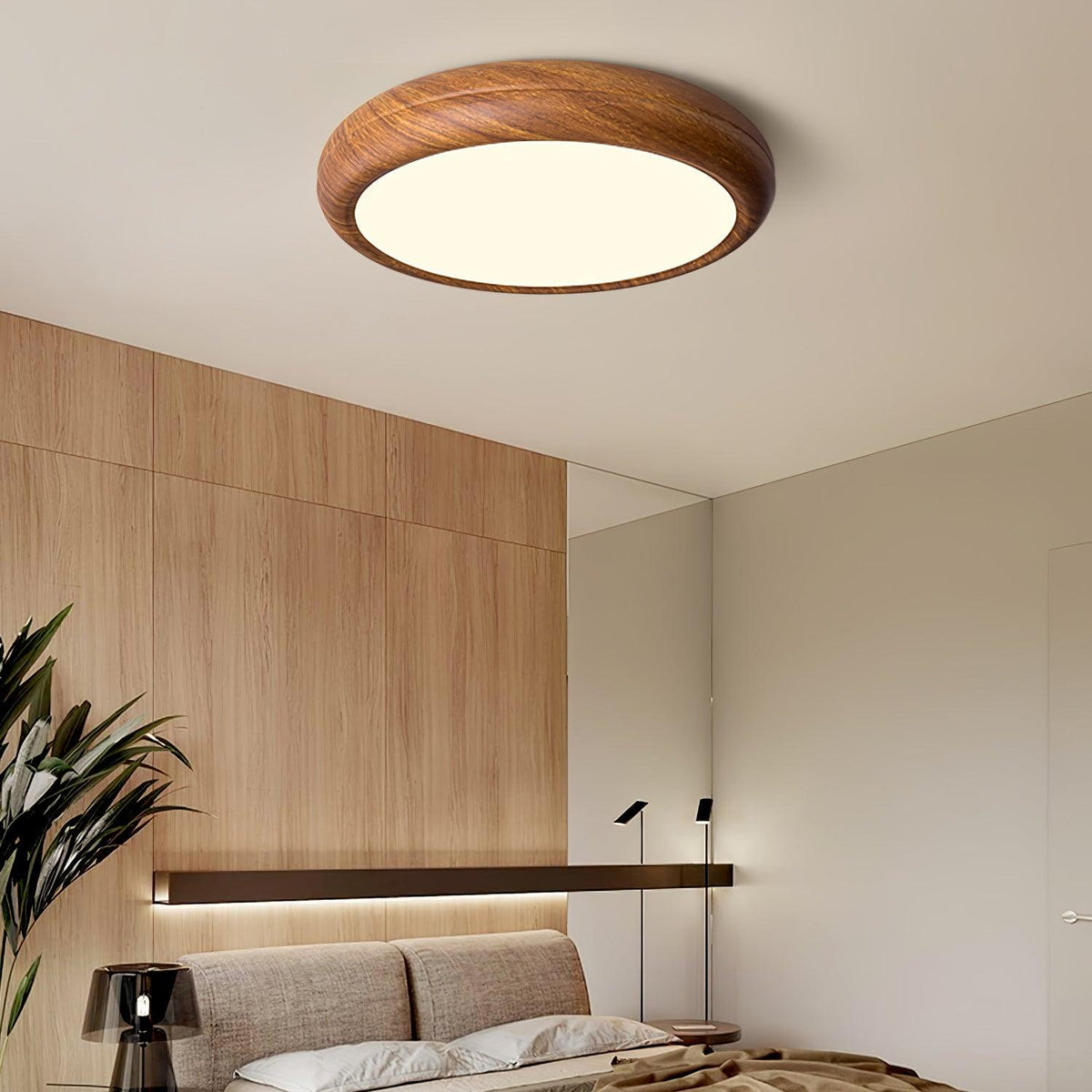 Woodgrain Round Flush Mount Ceiling Light With Acrylic Diffuser