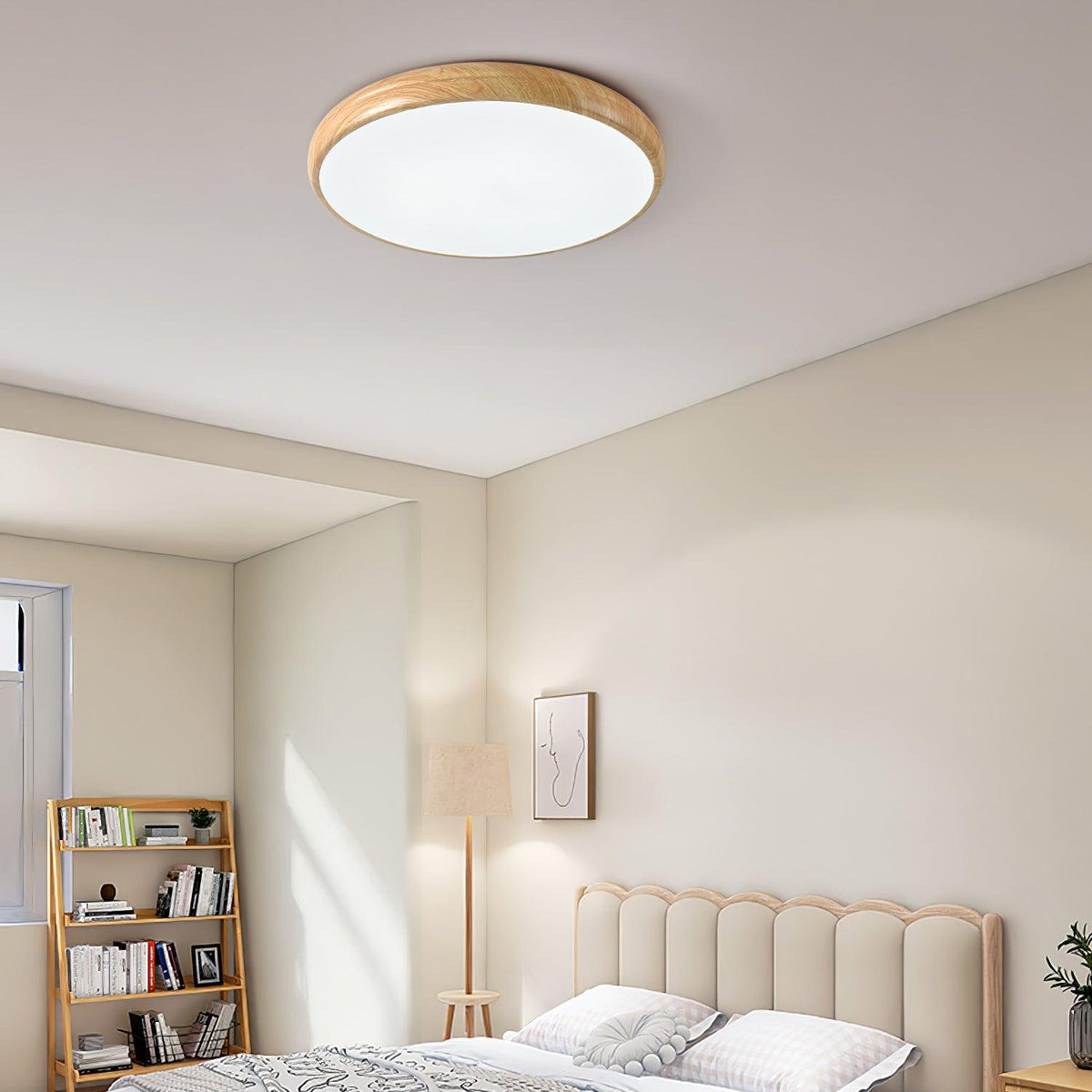 Woodgrain Round Flush Mount Ceiling Light With Acrylic Diffuser