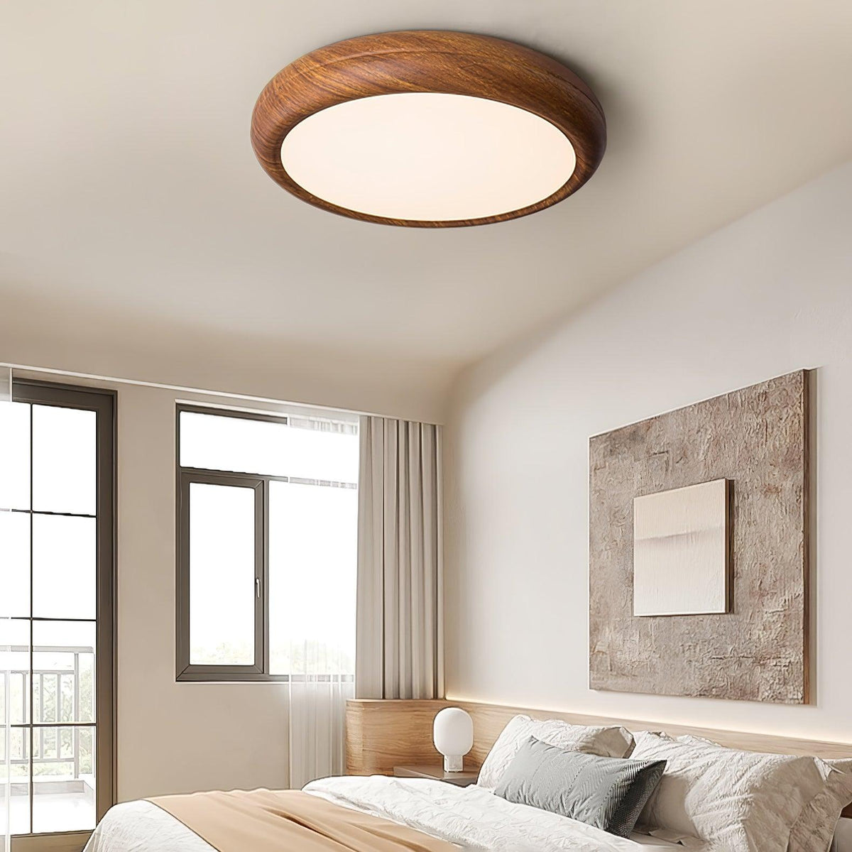 Woodgrain Round Flush Mount Ceiling Light With Acrylic Diffuser