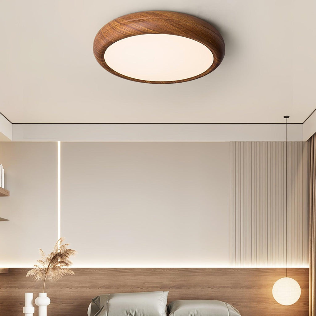 Woodgrain Round Flush Mount Ceiling Light With Acrylic Diffuser