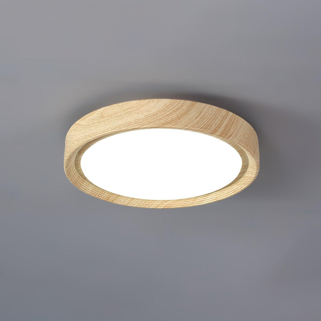 Woodgrain Round Flush Mount Ceiling Light With Acrylic Diffuser