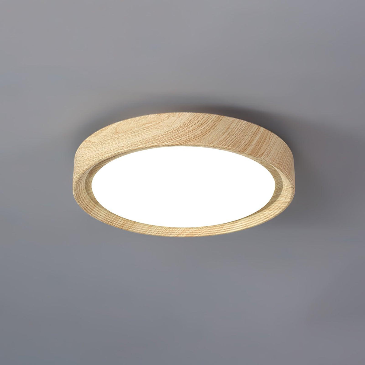 Woodgrain Round Flush Mount Ceiling Light With Acrylic Diffuser