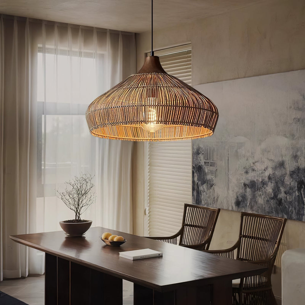 Woven Rattan Pendant Light Fixture for Ambient Indoor Lighting
