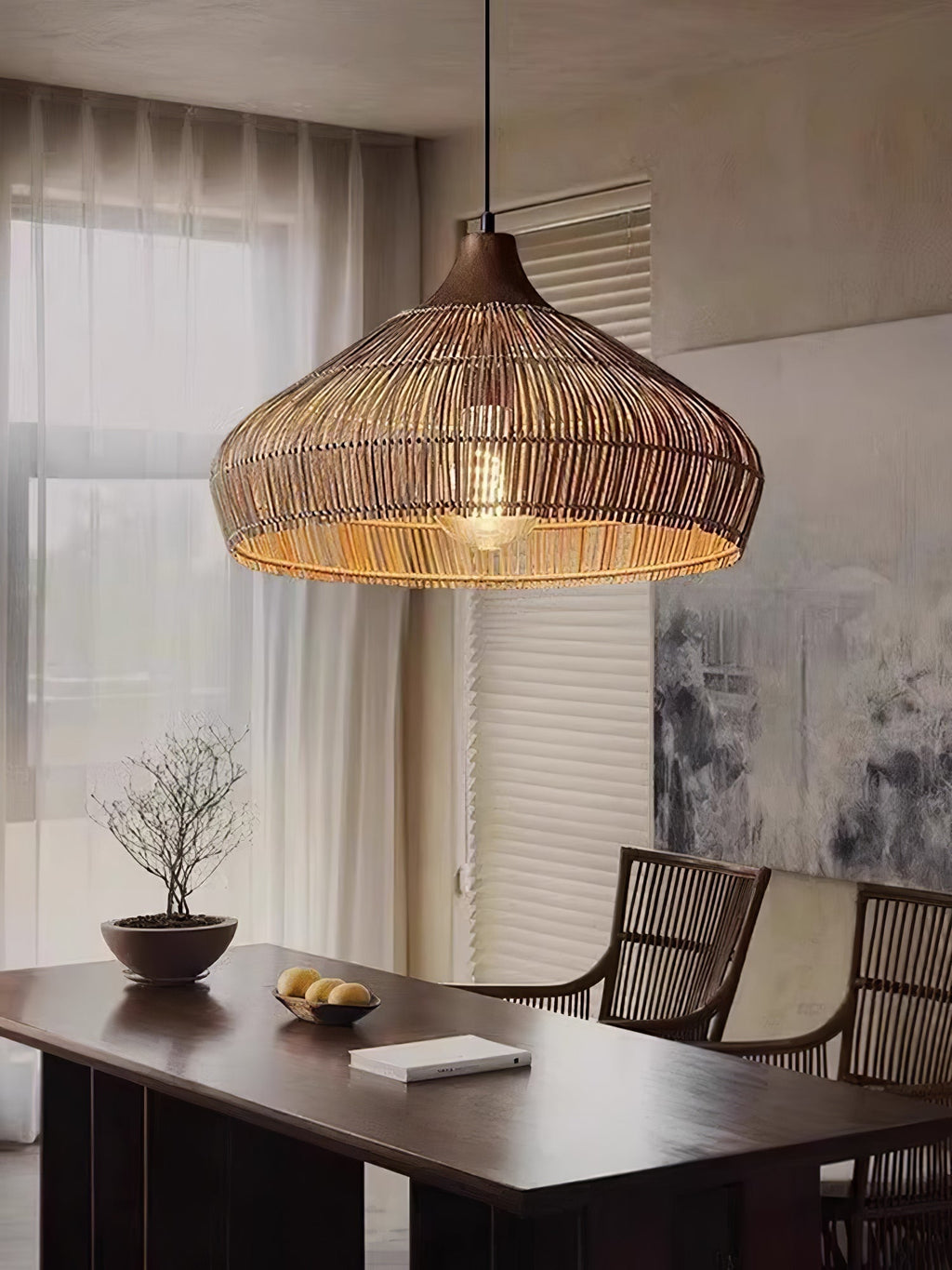 Woven Rattan Pendant Light Fixture for Ambient Indoor Lighting
