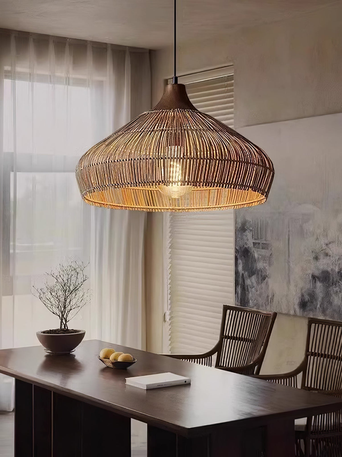 Woven Rattan Pendant Light Fixture for Ambient Indoor Lighting