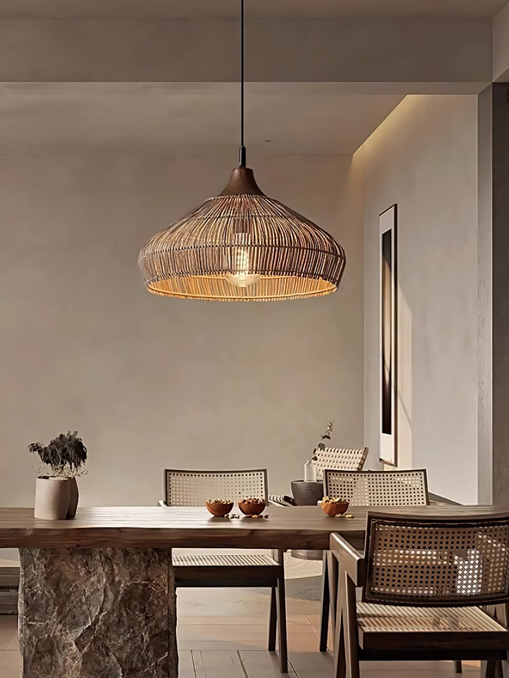 Woven Rattan Pendant Light Fixture for Ambient Indoor Lighting