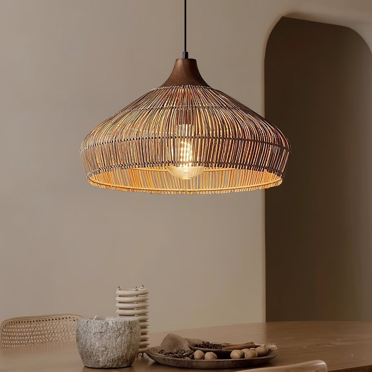 Woven Rattan Pendant Light Fixture for Ambient Indoor Lighting