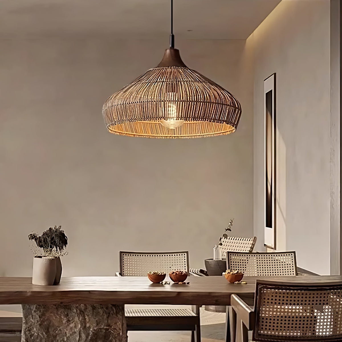 Woven Rattan Pendant Light Fixture for Ambient Indoor Lighting