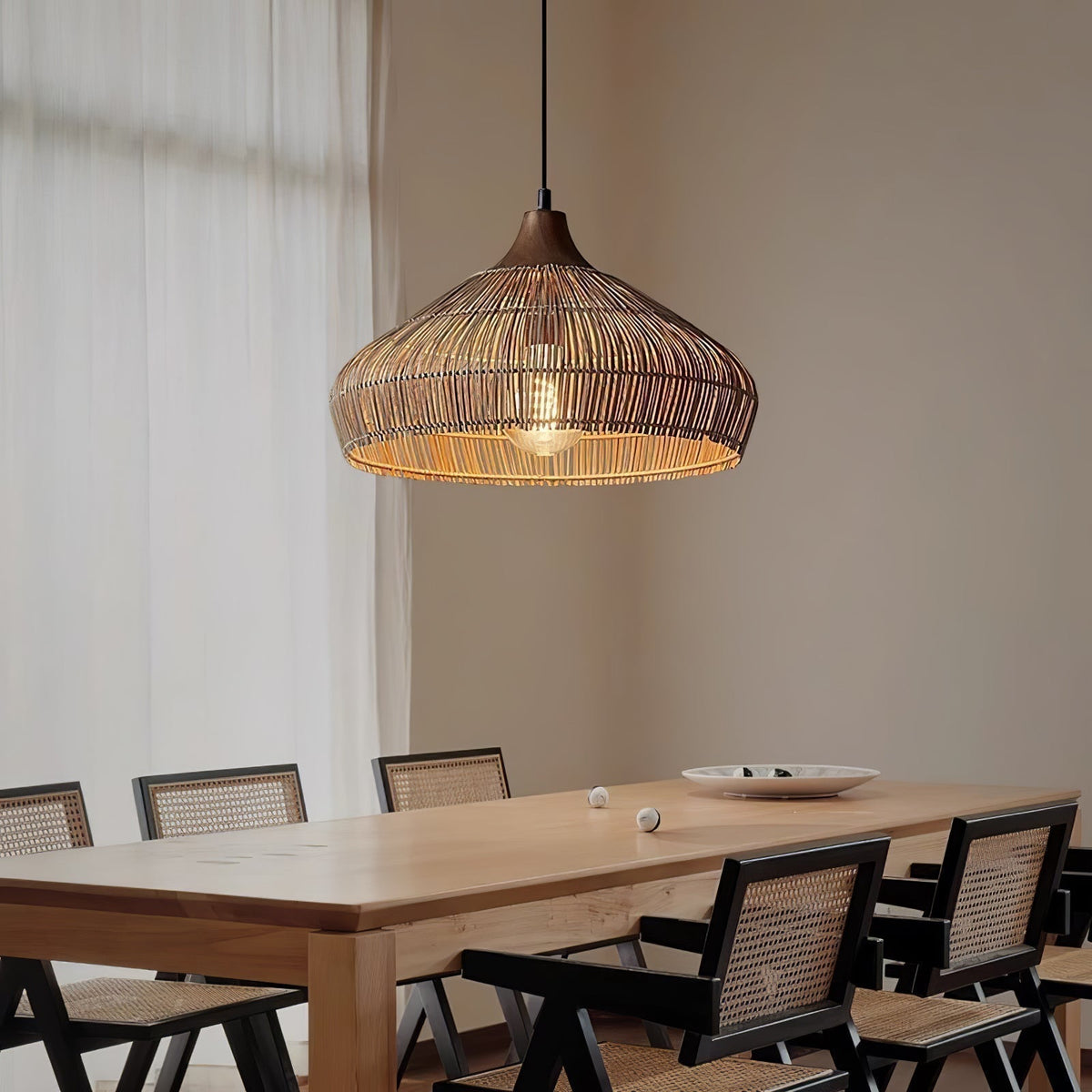 Woven Rattan Pendant Light Fixture for Ambient Indoor Lighting