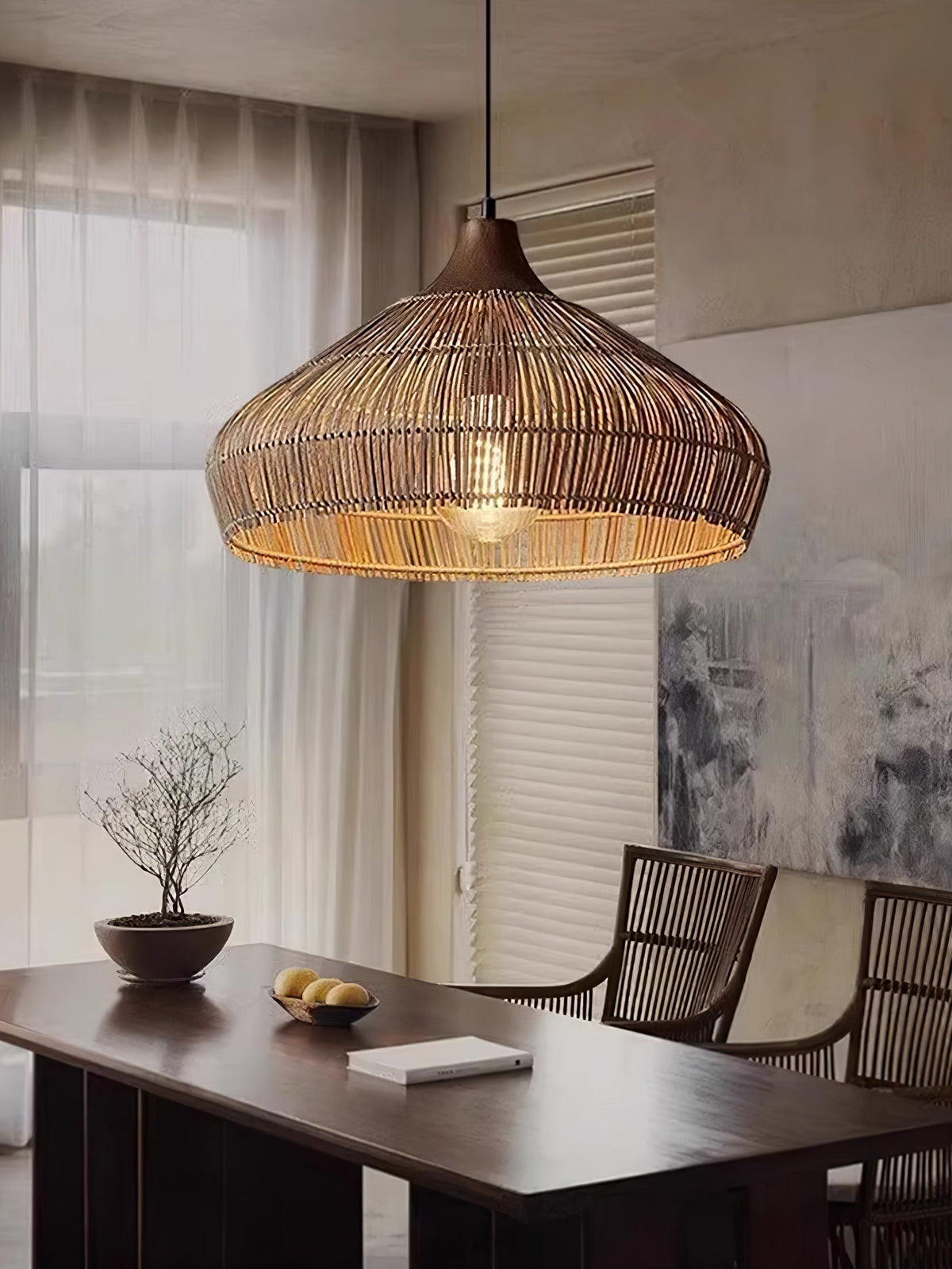 Woven Rattan Pendant Light Fixture for Ambient Indoor Lighting