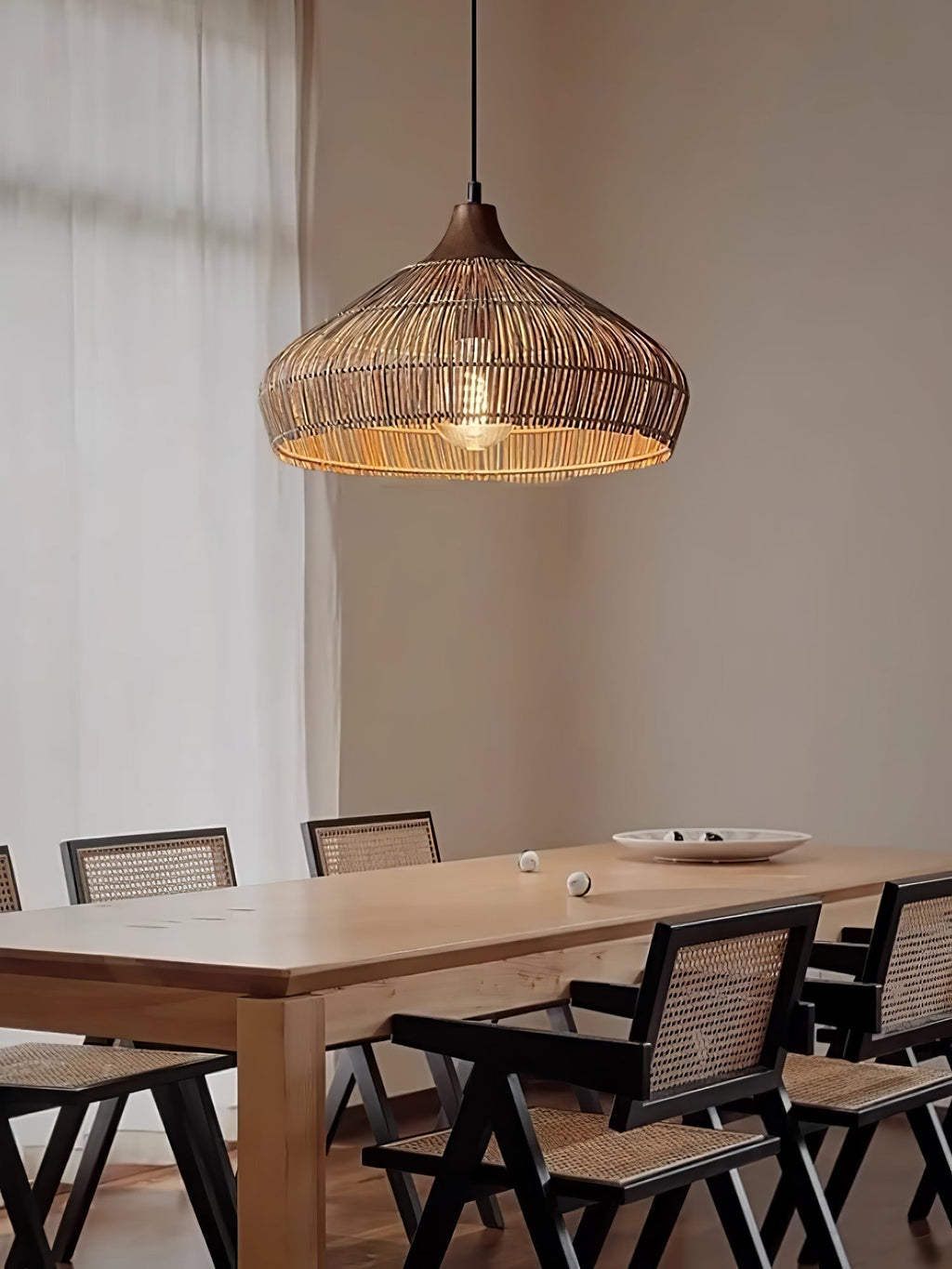 Woven Rattan Pendant Light Fixture for Ambient Indoor Lighting