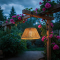 Solar Hanging Garden Lantern With Woven Shade, Warm White Outdoor Light