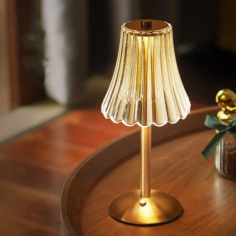 Rechargeable Touch Activated Crystal Table Lamp With Gold Finish