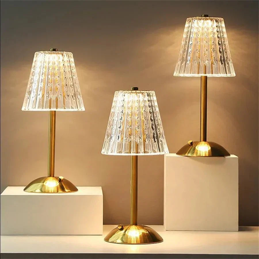 Rechargeable Touch Activated Crystal Table Lamp With Gold Finish